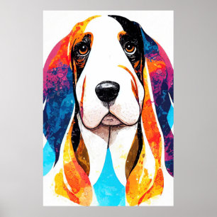 Poster Basset Hound Chien Nature sauvage Animal Peinture 