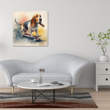 Basset Hound équitation skateboard