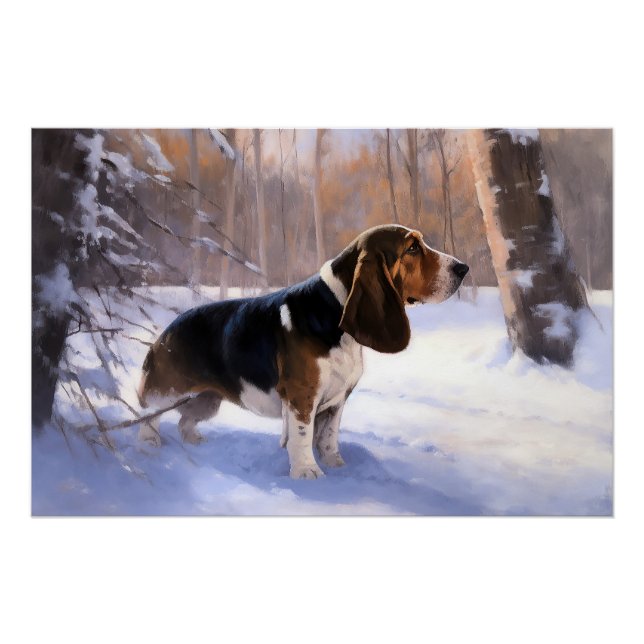 Poster Basset Hound Laisser neiger Noël (Devant)