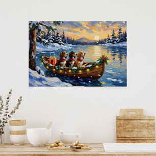 Poster Basset Hound Noël Bateau Fêtes