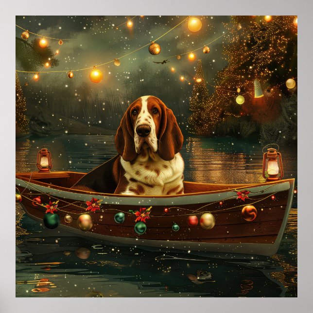 Poster Basset Hound Noël Festive Voyage (Devant)