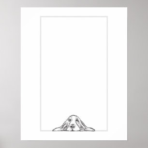 Poster basset hound noir blanc yeux de chiot simple