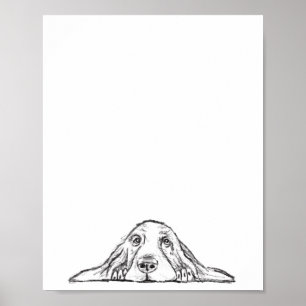Poster basset hound noir blanc yeux de chiot simple chien
