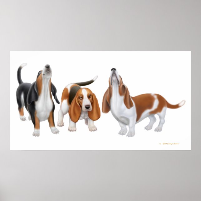Poster Basset Hound Trio Print (Devant)