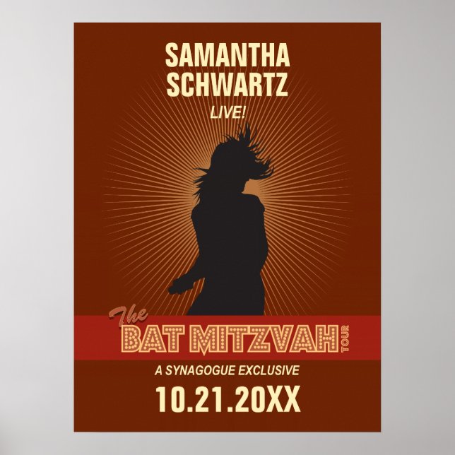 Poster Bat mitzvah rock Star en Brown (Devant)