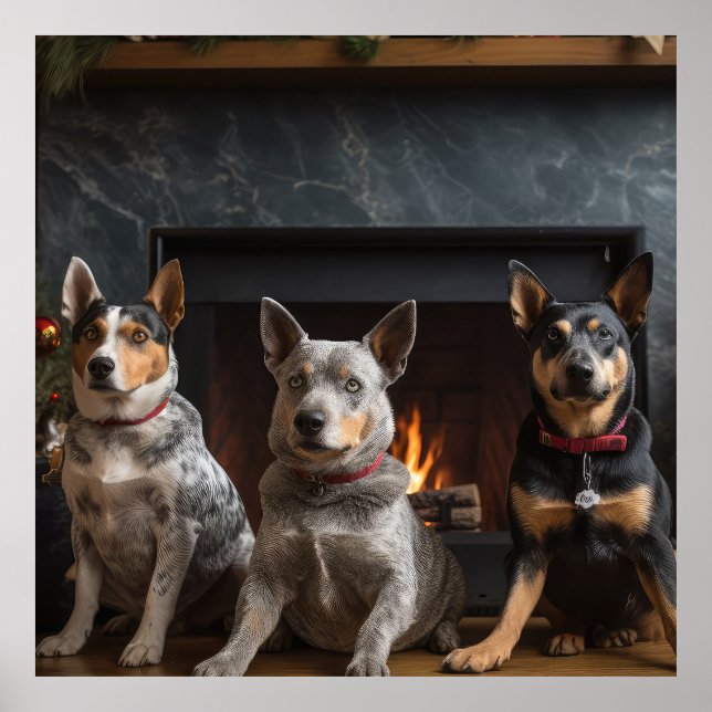 Poster Bataille australienne près de la cheminée Noël (Devant)