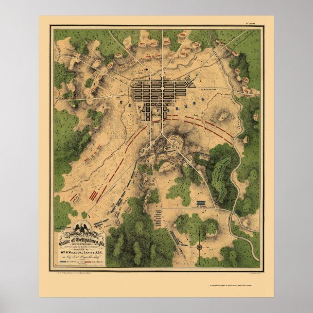 Poster Bataille de Gettysburg, PA Carte panoramique - 186 (Devant)