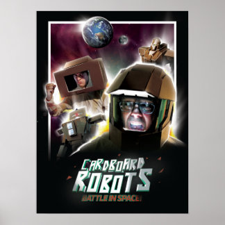 Poster Bataille de robots en carton dans l'espace