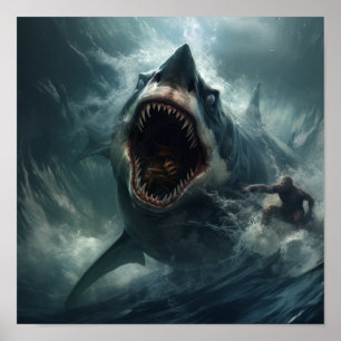 Poster Bataille épique : Megalodon vs. T-Rex - Jaw-Drop P