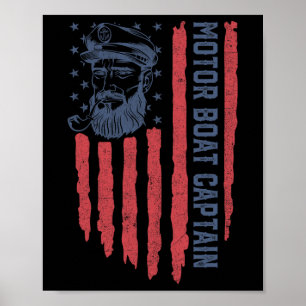 Poster Bateau à moteur Capitaine American Flag Pontoon Bo