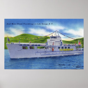 Poster Bateau à moteur en acier Ticondéroga sur le lac