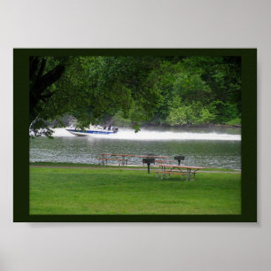 Poster Bateau à moteur sur la rivière