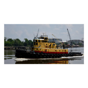 Poster Bateau à remorqueurs travaillant à la rivière