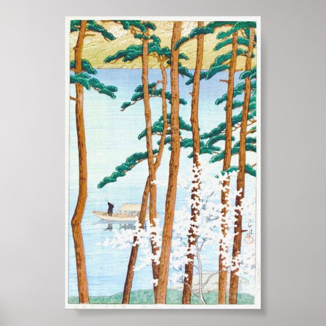 Poster Bateau à travers les arbres Bois japonais Art Ukiy (Devant)