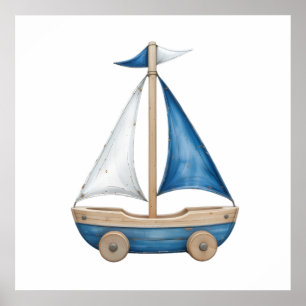 Poster Bateau à voile aquarelle bleu et blanc – Naissance