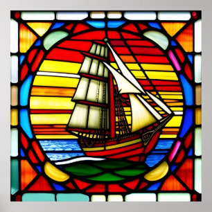 Poster Bateau à voile au-dessus des vagues océaniques