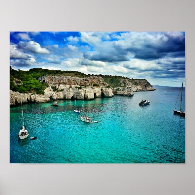 Poster Bateau à voile Côte de l'île tropicale (Devant)