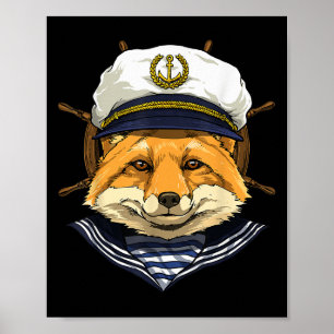 Poster Bateau à voile Fox Capitaine Faune Forêt Fox