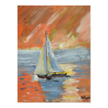Bateau à voile Impressionniste au coucher de solei