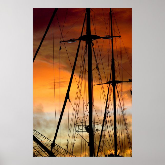 Poster Bateau à voile mât de yacht à soleil arrière - pla (Devant)