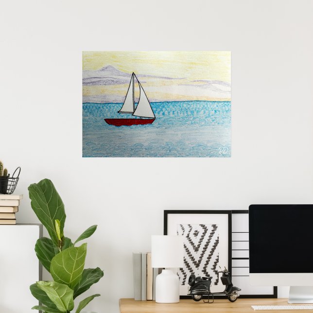 Poster Bateau à voile rouge (Bureau à domicile)