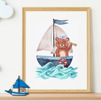 Poster Bateau à voile Vagues Nautique Été Boy Nursery