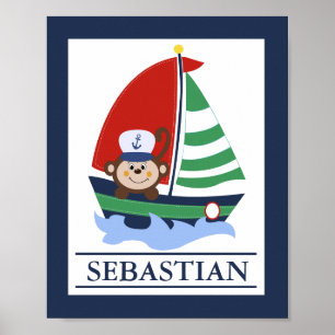 Poster Bateau à voiles et singe Personnalisé Mur d'art Im