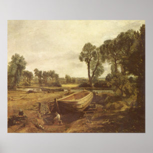 Poster Bateau-bâtiment près de moulin de Flatford, John