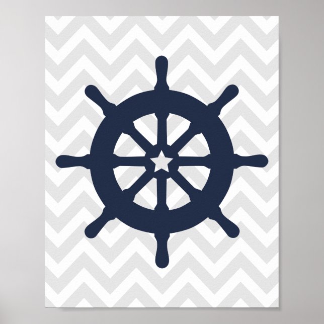 Poster Bateau bleu Roue Nautique Nautique (Devant)
