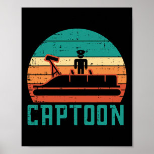 Poster Bateau Captoon Coucher de soleil Rétro Pontoon Cap
