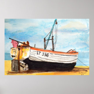 Poster Bateau d'Aldeburgh sur la plage - Aquarelle côtièr