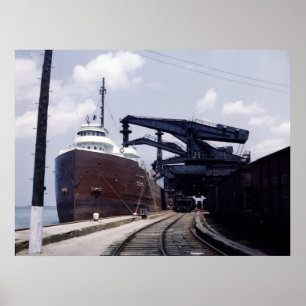 Poster Bateau de minerai à Cleveland, Ohio, les années