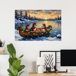 Poster Bateau de Noël Basenji pour les Fêtes