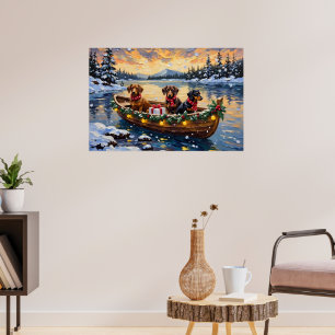 Poster Bateau de Noël de teckel pour les fêtes