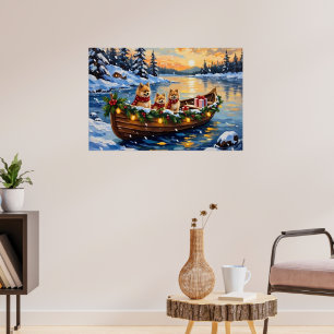 Poster Bateau de Noël pour Pomeranian pendant les Fêtes