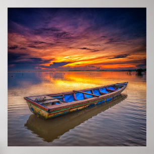 Poster Bateau De Pêche Au lever Du Soleil Plage de Juba
