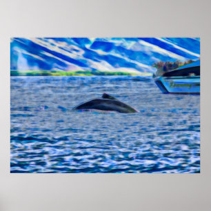 Poster Bateau d'observation des baleines Océan bleu