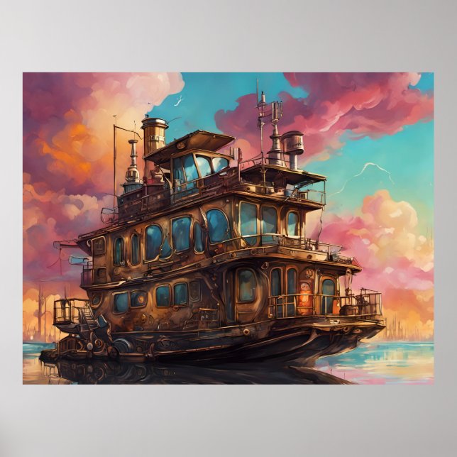 Poster Bateau domestique Steampunk (Devant)