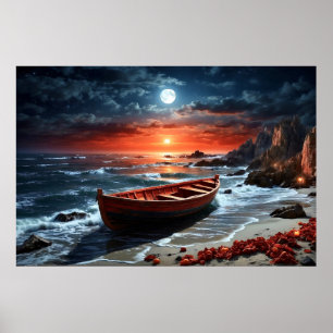 Poster Bateau en bois en bord de mer