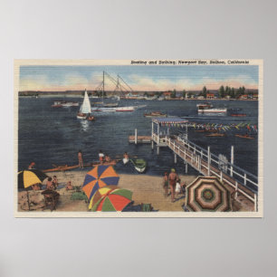 Poster Bateau et natation sur Newport Bay