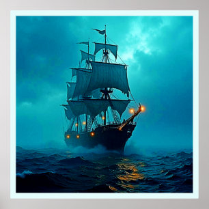 Poster Bateau fantôme sur le design Stormy Seas
