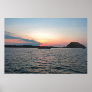 Poster Bateau Komodo et coucher de soleil