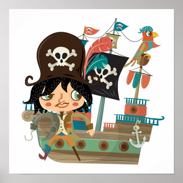 Poster Bateau pirate et pirate (Devant)