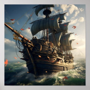 Poster Bateau pirate sous ciel bleu