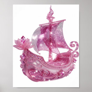 Poster Bateau rose pailleté chic