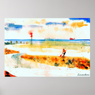 Poster Bateau rouge en aquarelle Norfolk