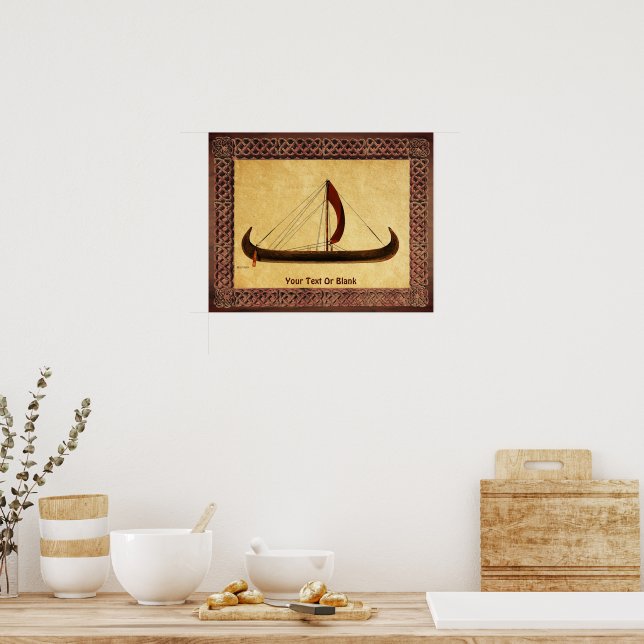 Poster Bateau viking à voile rouge (Cuisine)
