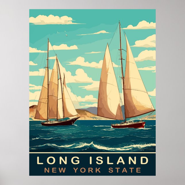 Poster Bateaux à Long Island, NY, Voyage (Devant)