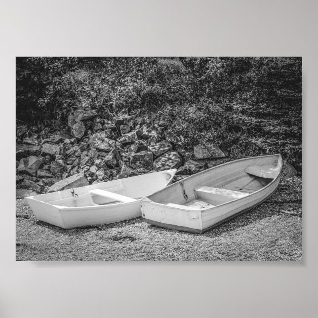 Poster Bateaux à roues Bateaux en bois Noir et blanc (Devant)