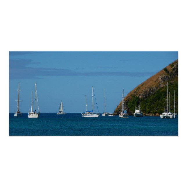 Poster Bateaux à voile dans la baie Blancs et Bleus Nauti (Devant)